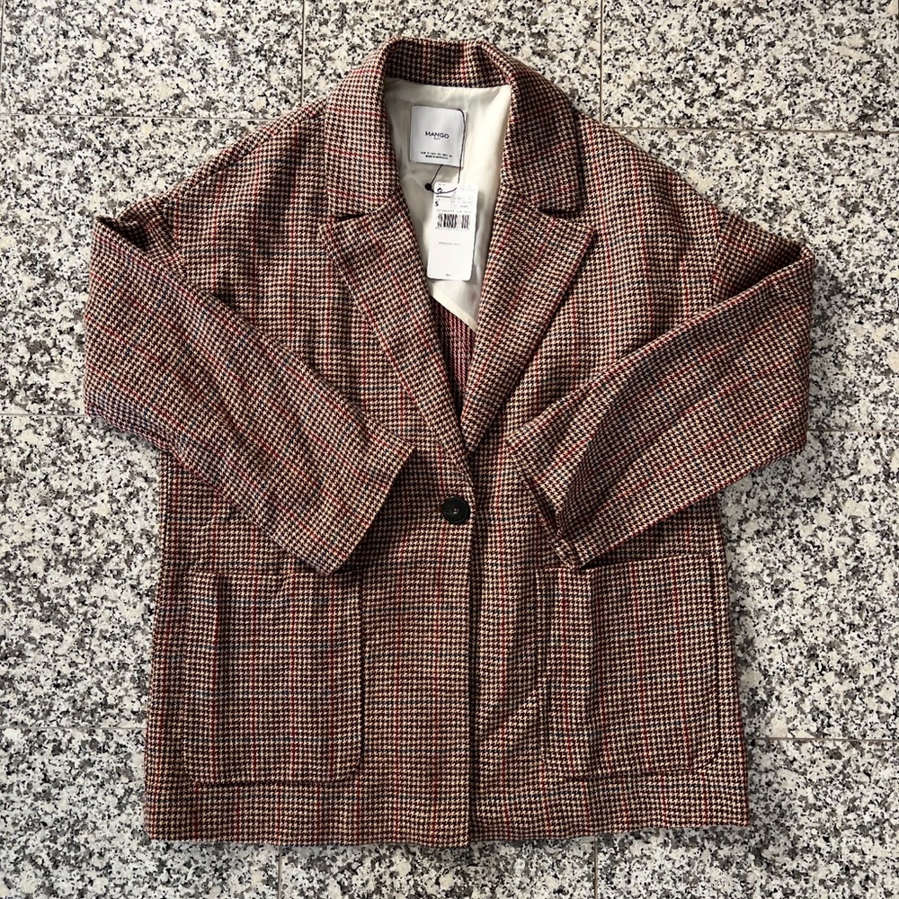 Mango Houndstooth Coat Jacket Size XS NWT